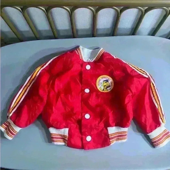 Vintage 90s Sesame Street baseball unisex toddler red snap button varsity jacket